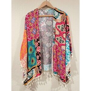 ~ Grace & Lace Med Boho Serape Crochet Poncho Coverup Tassel Beach Tropical Boho